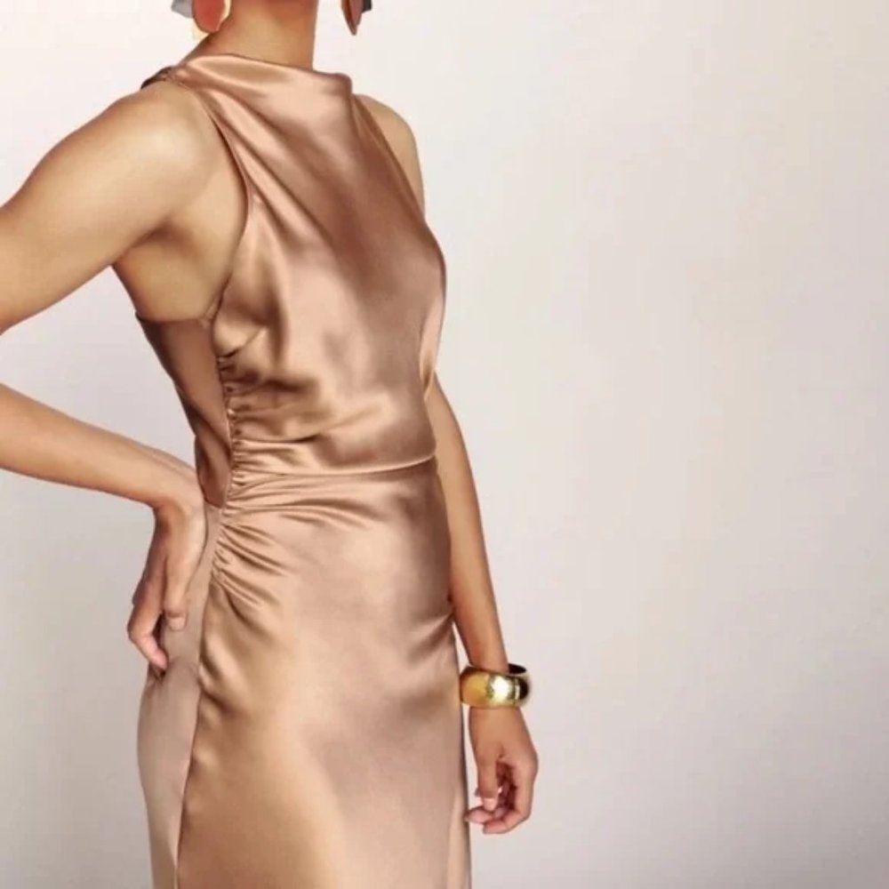 Reformation Casette Silk Dress in Croissant NWT